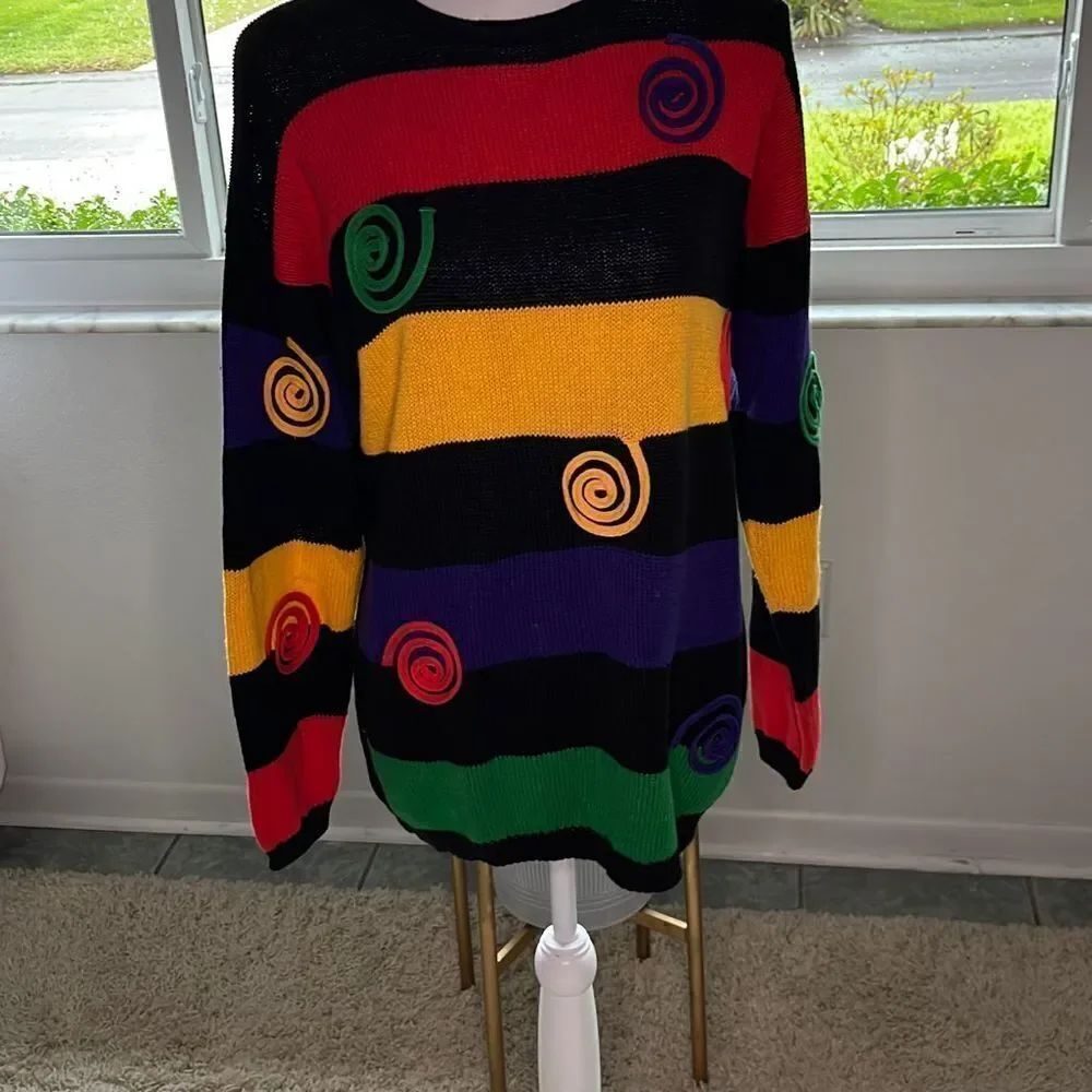 Rafaella Multicolor Swirl Knit Crew Sweater M